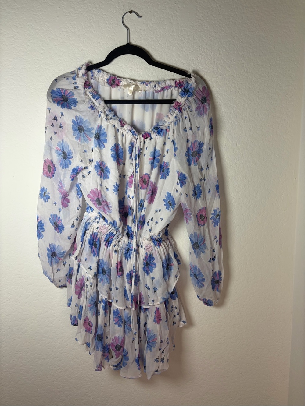 LoveShackFancy White Floral Smocked Ruffle Dress S